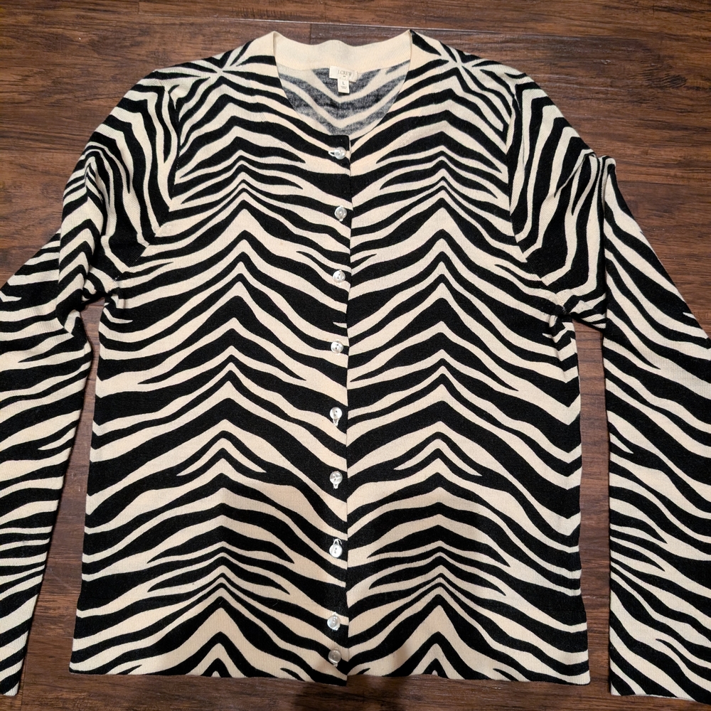 J. Crew Black and White Zebra Print Cardigan